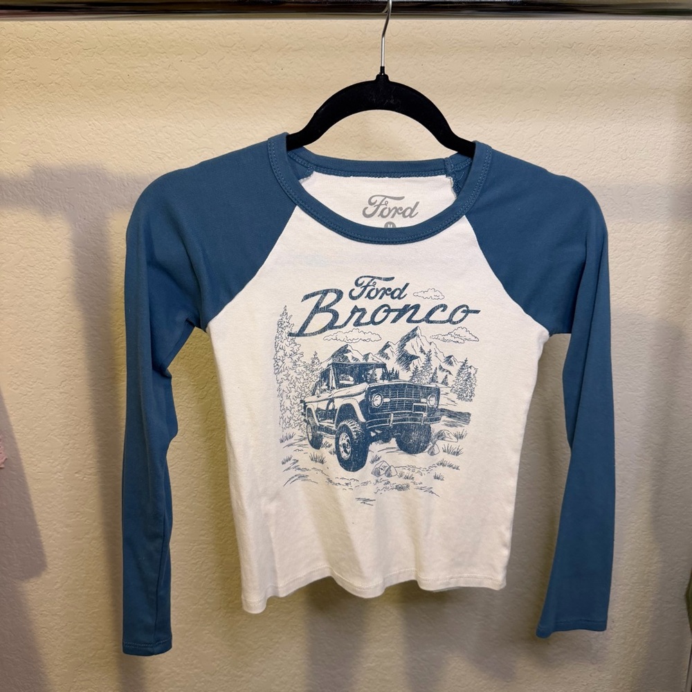 Ford Kids Long Sleeve Blue and White Bronco Tee
